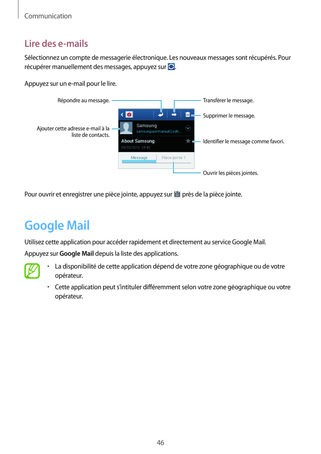 Samsung GT-S5310RWGFTM, GT-S5310BKGFTM manual Google Mail, Lire des e-mails 