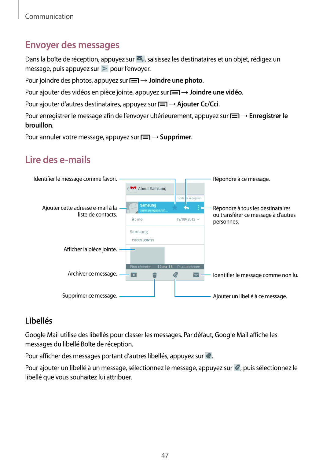 Samsung GT-S5310BKGFTM, GT-S5310RWGFTM manual Libellés, Afficher la pièce jointe Répondre à ce message 