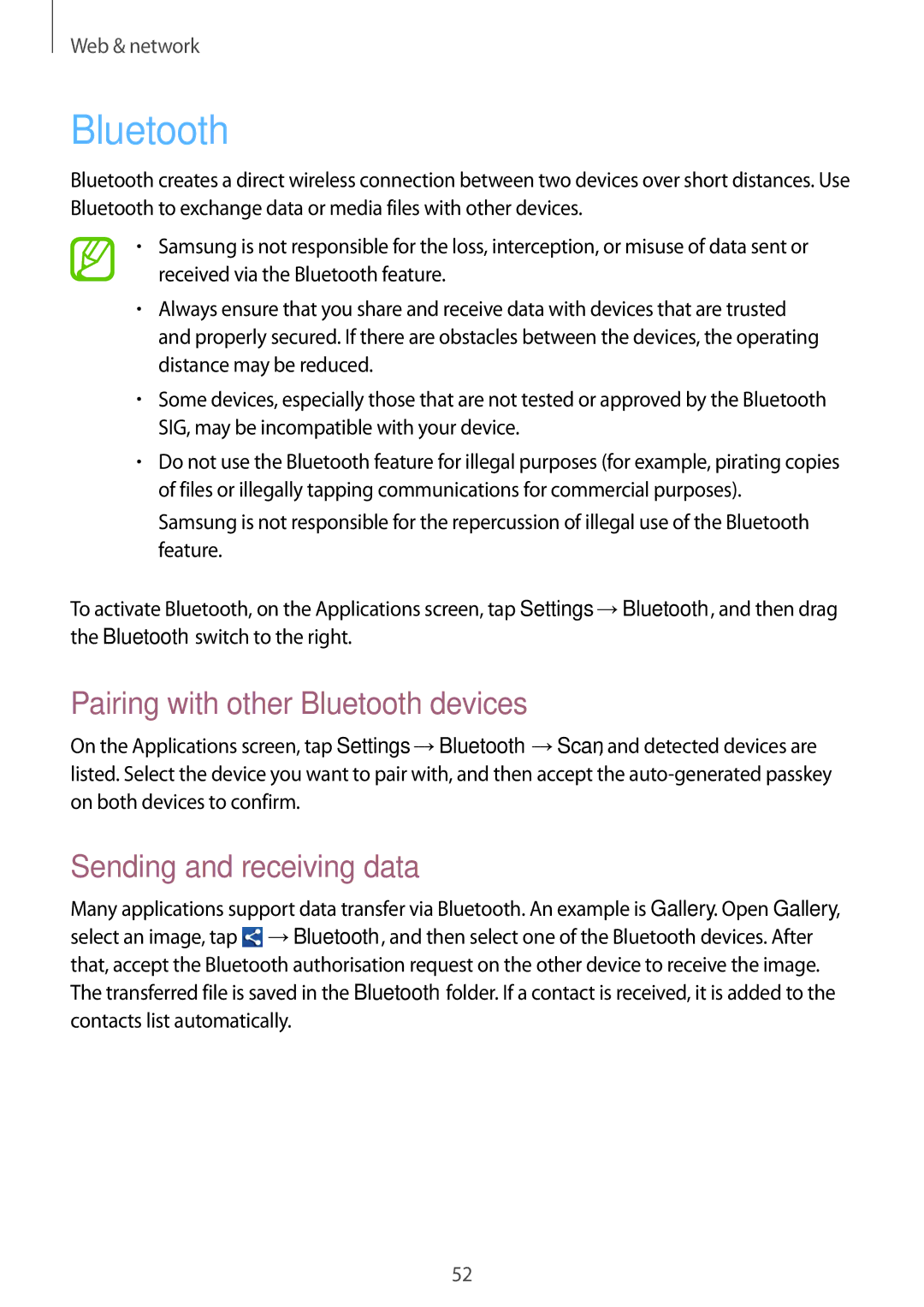 Samsung GT-S5310RWGFTM, GT-S5310BKGFTM manual Pairing with other Bluetooth devices, Sending and receiving data 