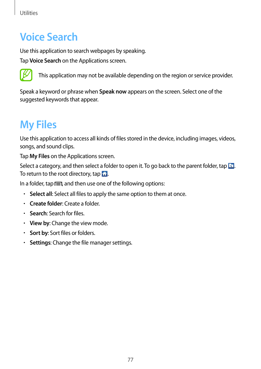 Samsung GT-S5310BKGFTM, GT-S5310RWGFTM manual Voice Search, My Files 