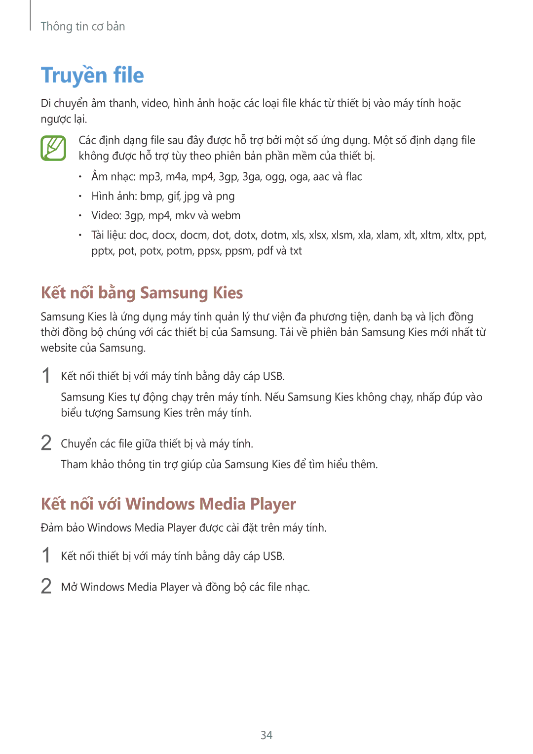 Samsung GT-S5312BKAXXV, GT-S5312RWAXXV manual Truyền file, Kết nối bằng Samsung Kies, Kết nối với Windows Media Player 