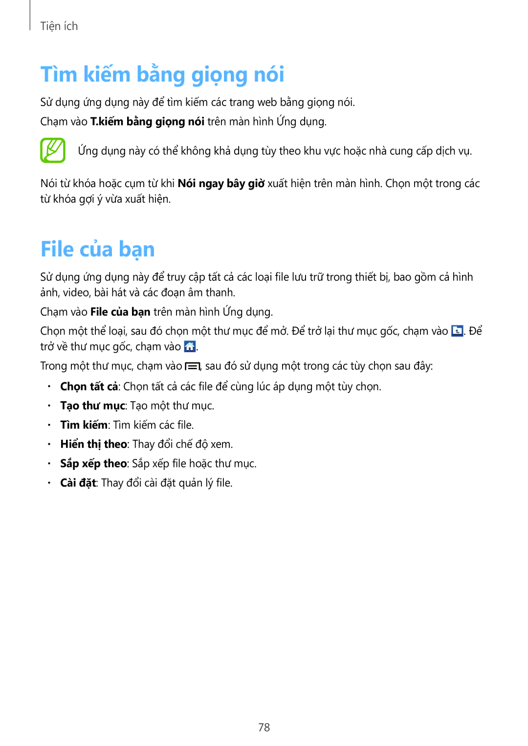 Samsung GT-S5312BKAXXV, GT-S5312RWAXXV manual Tìm kiếm bằng giọng nói, File của bạn 