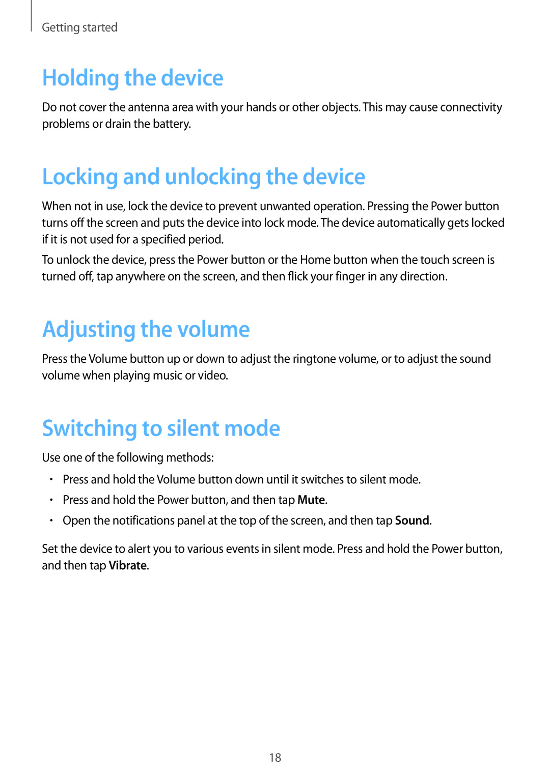 Samsung GT-S5312MSAKSA, GT-S5312BKAKSA manual Holding the device, Locking and unlocking the device, Adjusting the volume 