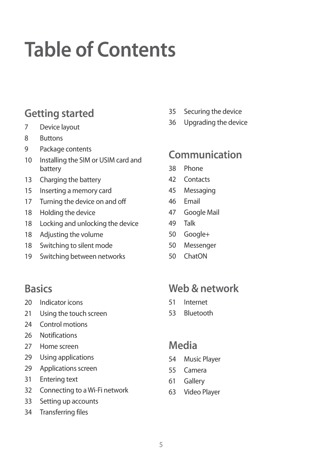 Samsung GT-S5312RWAXXV, GT-S5312MSAKSA, GT-S5312BKAKSA, GT-S5312RWAKSA, GT-S5312MSAAFR, GT-S5312BKAXXV manual Table of Contents 