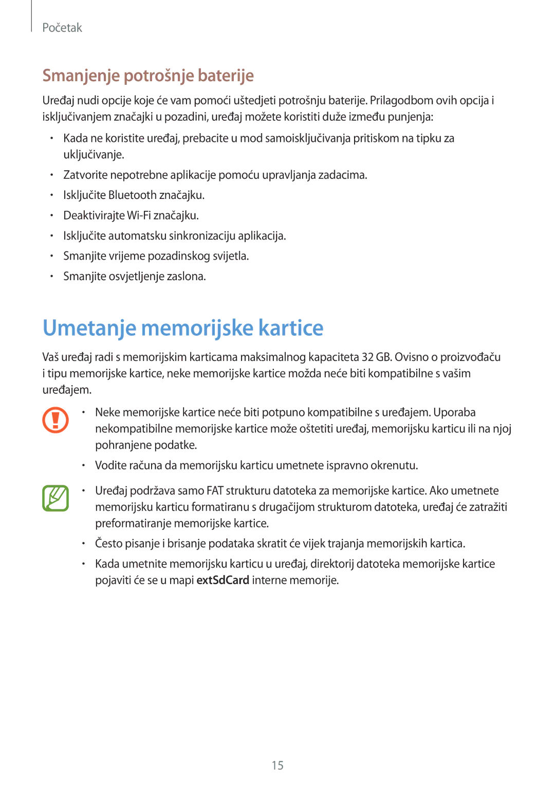 Samsung GT-S5312MSATRA, GT-S5312BKATRA, GT-S5312RWATRA manual Umetanje memorijske kartice, Smanjenje potrošnje baterije 