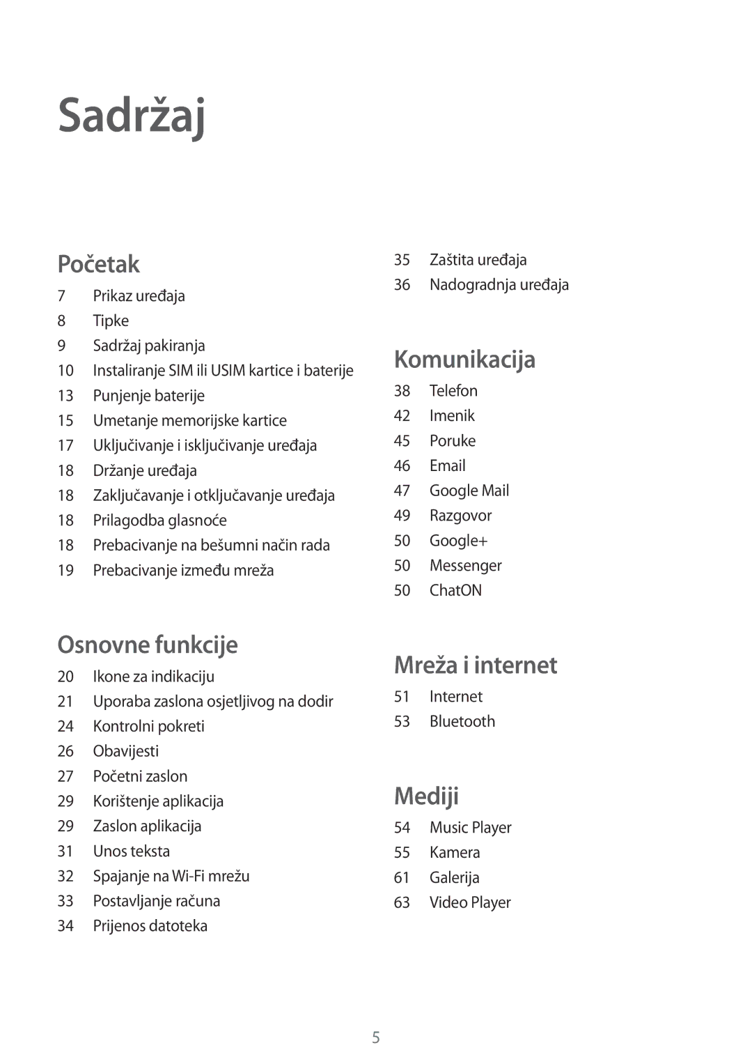 Samsung GT-S5312RWATRA, GT-S5312MSATRA, GT-S5312BKATRA manual Sadržaj, Početak 