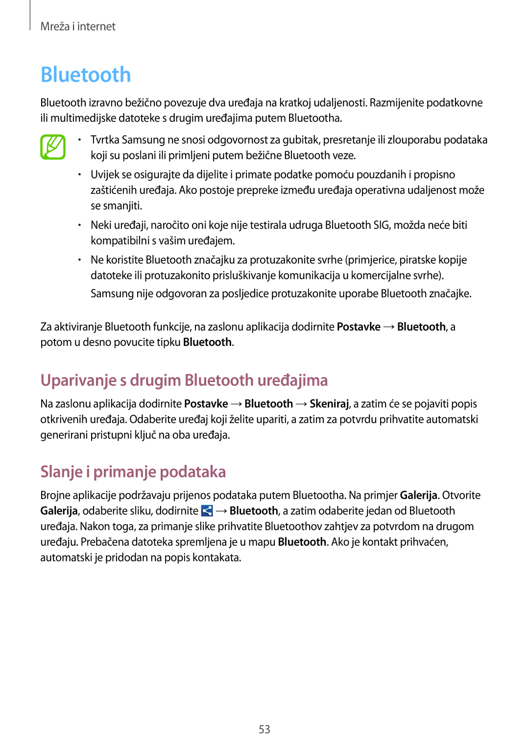 Samsung GT-S5312RWATRA, GT-S5312MSATRA manual Uparivanje s drugim Bluetooth uređajima, Slanje i primanje podataka 