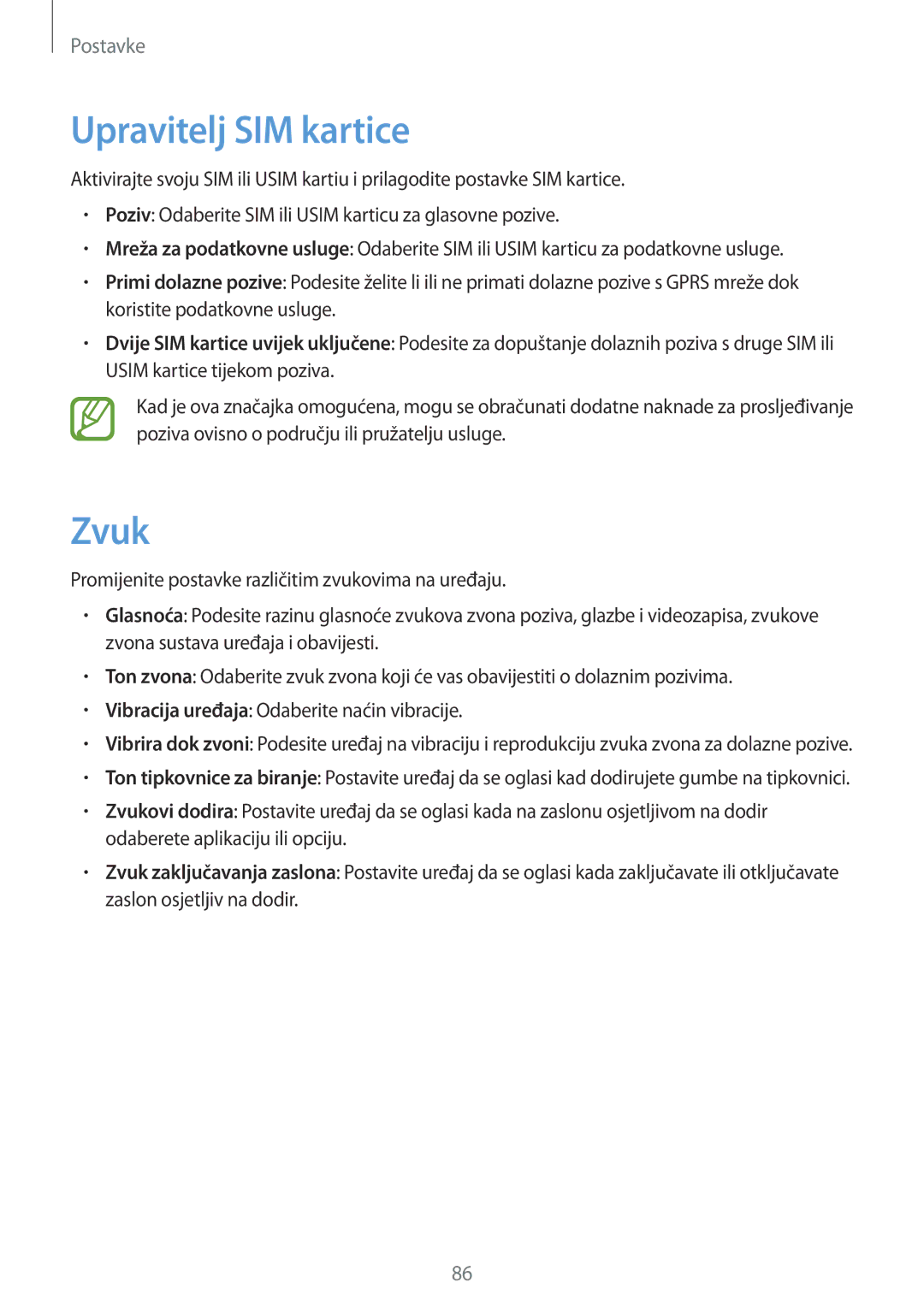 Samsung GT-S5312RWATRA, GT-S5312MSATRA, GT-S5312BKATRA manual Upravitelj SIM kartice, Zvuk 