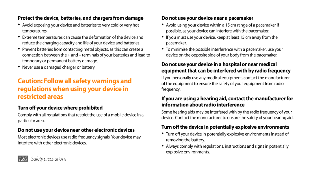 Samsung GT-S5330HKACIT, GT-S5330CWADBT, GT-S5330CWAVIA, GT-S5330HKADBT, GT-S5330HKAEPL Turn off your device where prohibited 