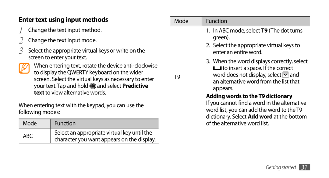 Samsung GT-S5330HKAEPL, GT-S5330CWADBT, GT-S5330CWAVIA Enter text using input methods, Adding words to the T9 dictionary 