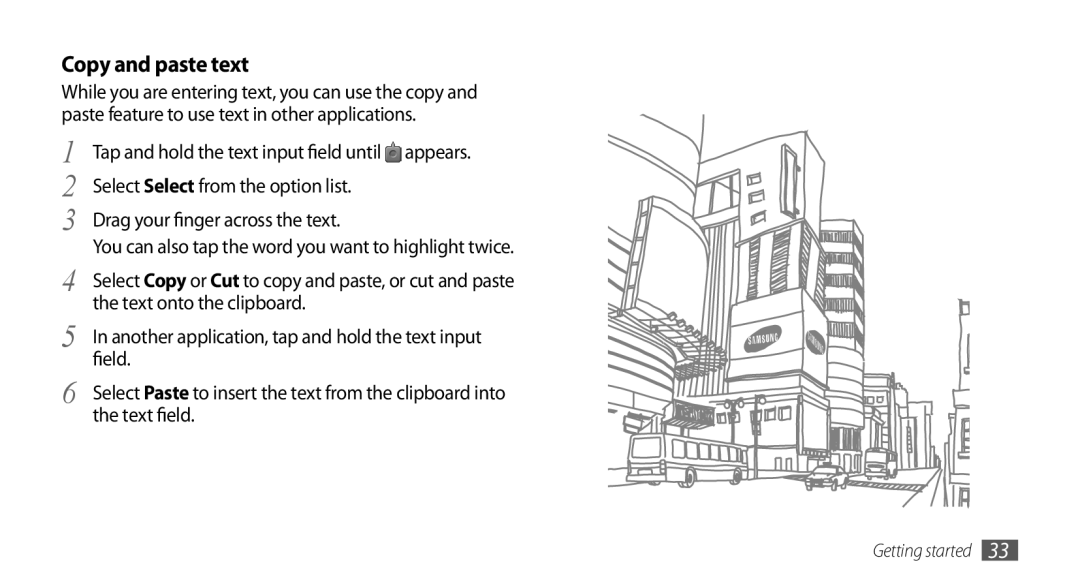 Samsung GT-S5330FIAXEF, GT-S5330CWADBT, GT-S5330CWAVIA manual Copy and paste text, Text onto the clipboard, Text field 