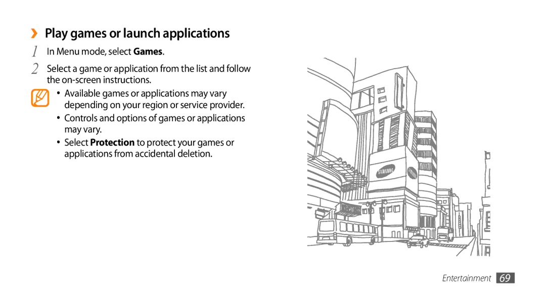 Samsung GT-S5330HKATPH manual ›› Play games or launch applications, Controls and options of games or applications may vary 