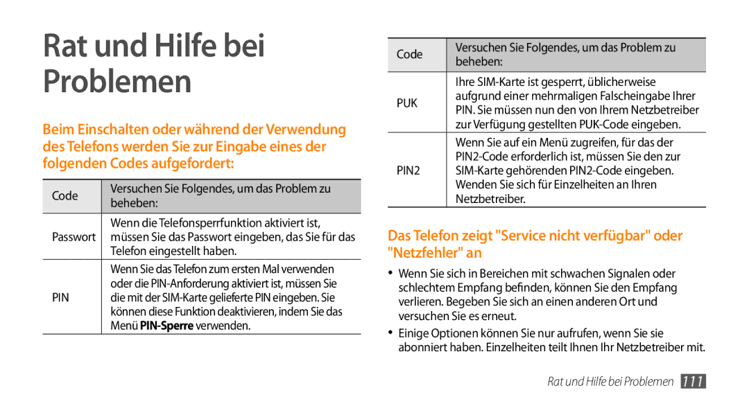 Samsung GT-S5330HKADBT, GT-S5330CWADBT, GT-S5330CWAVIA, GT-S5330HKAEPL, GT-S5330HKAVIA manual Rat und Hilfe bei Problemen 