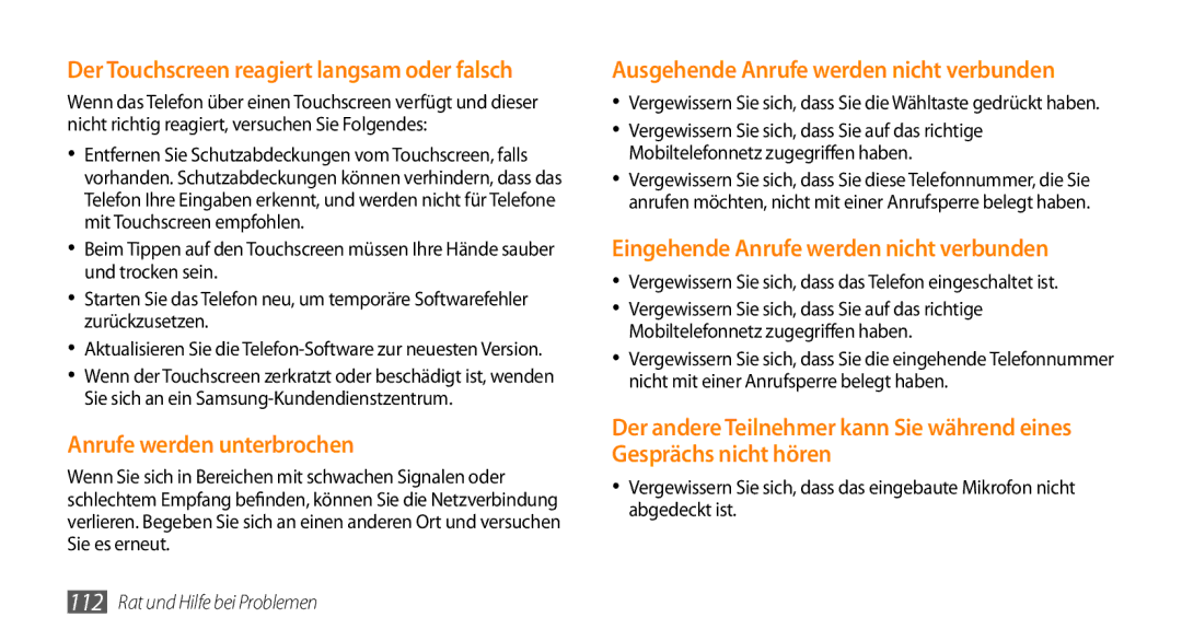 Samsung GT-S5330HKAEPL, GT-S5330CWADBT, GT-S5330CWAVIA, GT-S5330HKADBT manual Der Touchscreen reagiert langsam oder falsch 