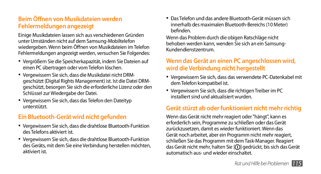 Samsung GT-S5330CWAVIA, GT-S5330CWADBT, GT-S5330HKADBT, GT-S5330HKAEPL manual Ein Bluetooth-Gerät wird nicht gefunden 