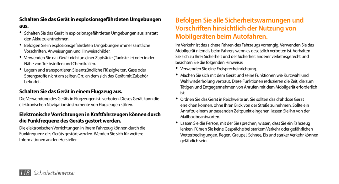 Samsung GT-S5330HKAVIA, GT-S5330CWADBT, GT-S5330CWAVIA, GT-S5330HKADBT manual Schalten Sie das Gerät in einem Flugzeug aus 