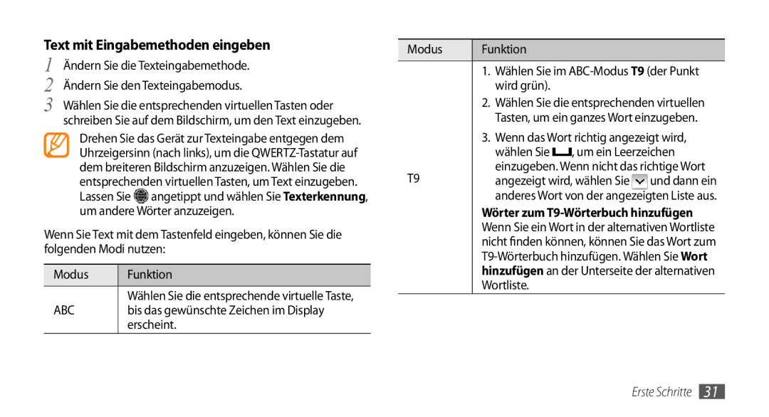 Samsung GT-S5330HKADBT, GT-S5330CWADBT, GT-S5330CWAVIA, GT-S5330HKAEPL, GT-S5330HKAVIA manual Text mit Eingabemethoden eingeben 