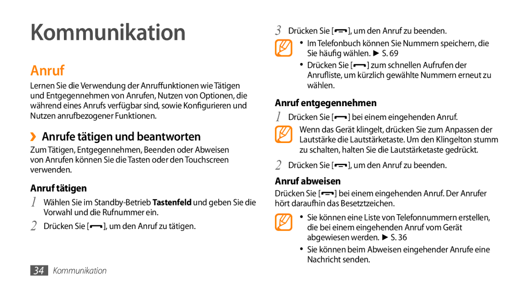 Samsung GT-S5330CWADBT, GT-S5330CWAVIA, GT-S5330HKADBT, GT-S5330HKAEPL Kommunikation, ››Anrufe tätigen und beantworten 