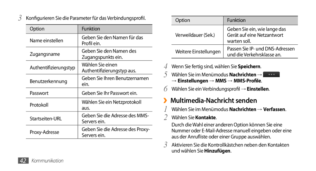 Samsung GT-S5330HKAEPL, GT-S5330CWADBT, GT-S5330CWAVIA ››Multimedia-Nachricht senden, → Einstellungen → MMS → MMS-Profile 