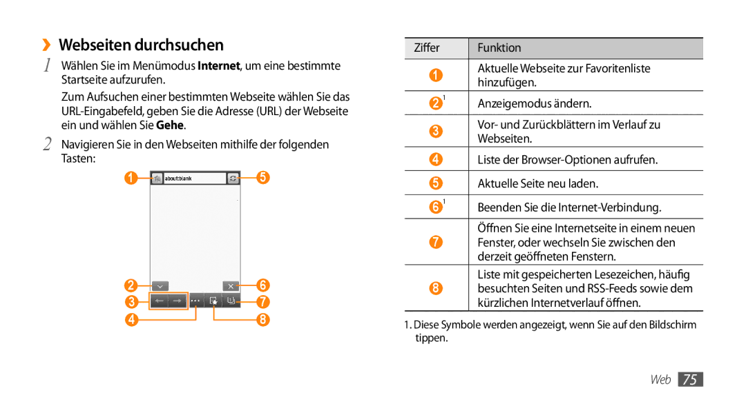 Samsung GT-S5330CWAVIA, GT-S5330CWADBT manual ››Webseiten durchsuchen, Öffnen Sie eine Internetseite in einem neuen 