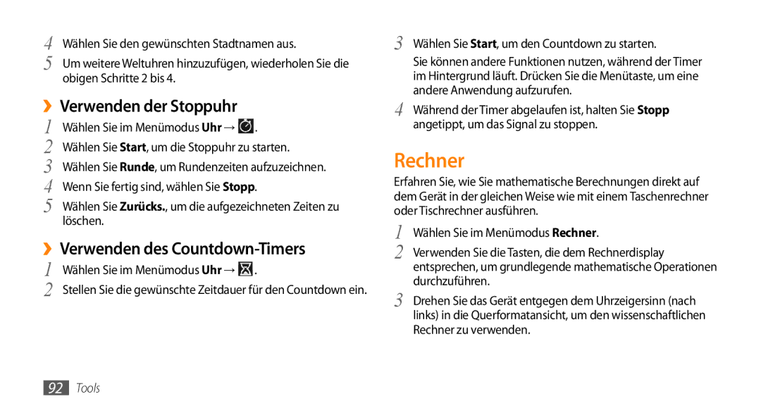 Samsung GT-S5330HKAEPL, GT-S5330CWADBT, GT-S5330CWAVIA Rechner, ››Verwenden der Stoppuhr, ››Verwenden des Countdown-Timers 