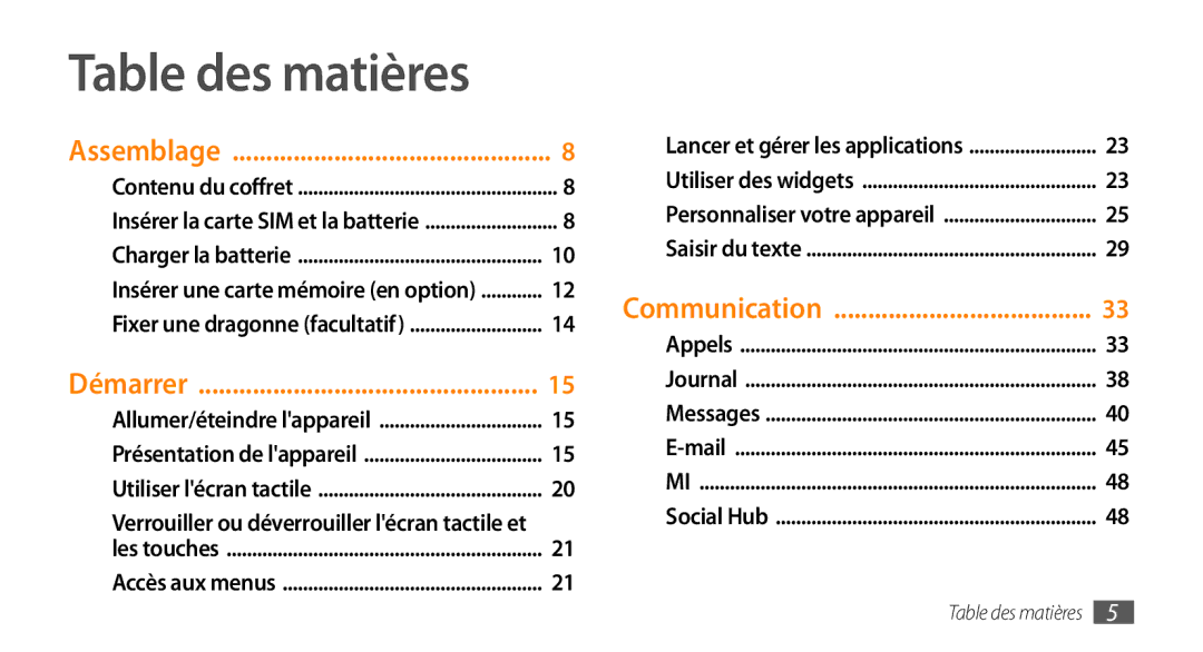 Samsung GT-S5330FIAXEF, GT-S5330HKAXEF, GT-S5330CWAXEF manual Table des matières 