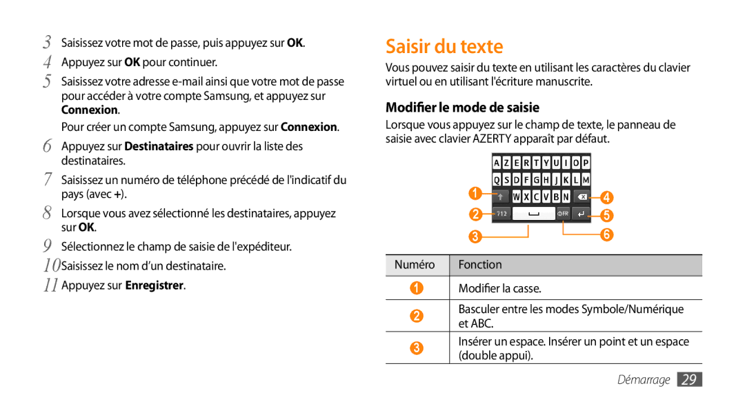 Samsung GT-S5330CWAXEF, GT-S5330FIAXEF, GT-S5330HKAXEF Saisir du texte, Modifier le mode de saisie, Appuyez sur Enregistrer 