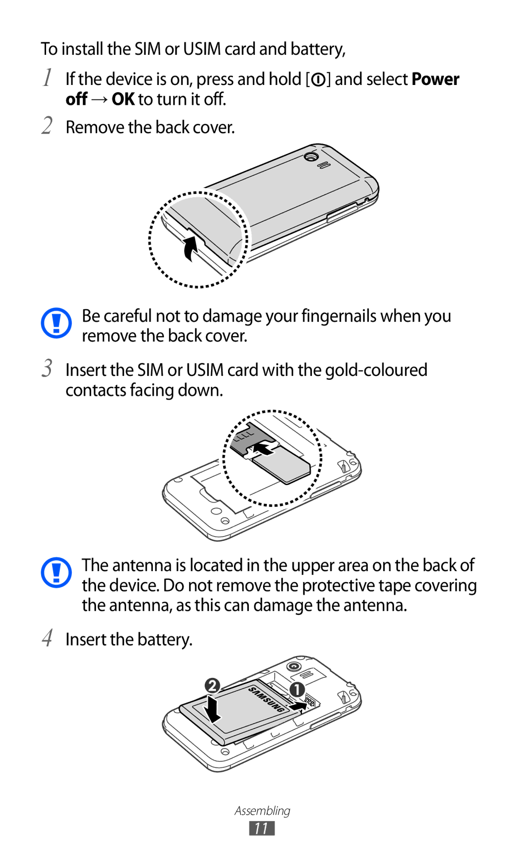 Samsung GT-S5360TKASKZ, GT-S5360MAAAFG, GT-S5360MAAAFR, GT-S5360MAABTC, GT-S5360MAAECT, GT-S5360MASXFE manual Insert the battery 