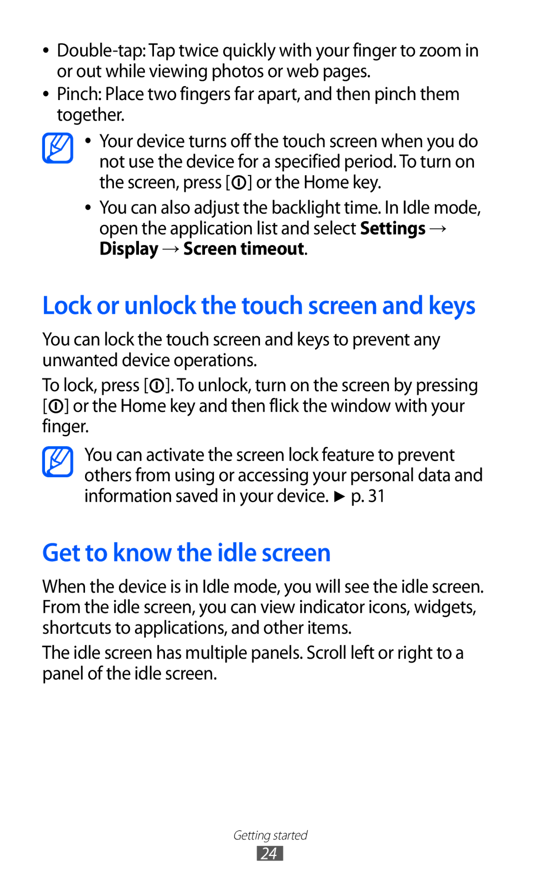 Samsung GT-S5360TKAPAK, GT-S5360MAAAFG manual Get to know the idle screen, Lock or unlock the touch screen and keys 