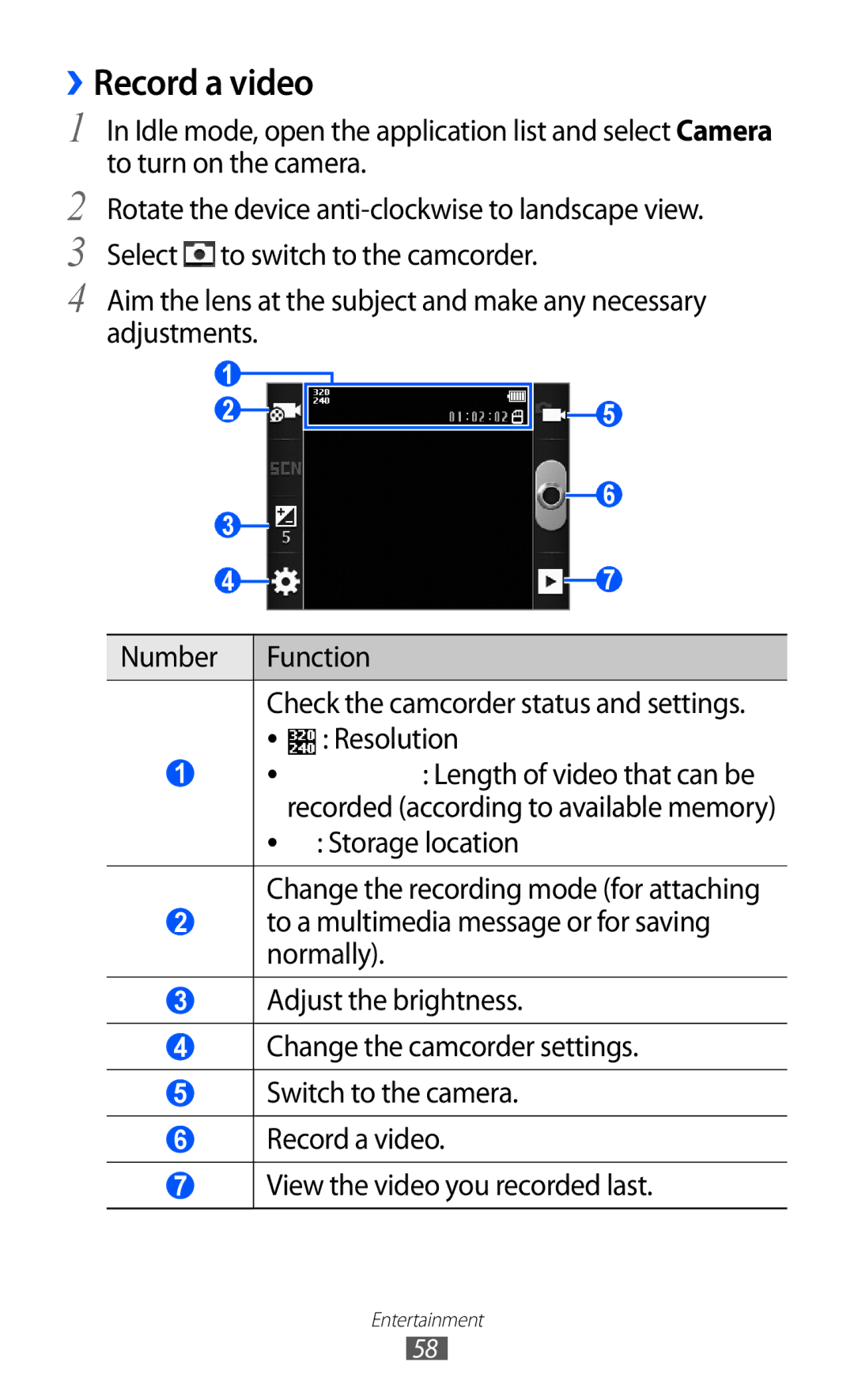 Samsung GT-S5360MASXSG, GT-S5360MAAAFG, GT-S5360MAAAFR, GT-S5360MAABTC manual ››Record a video, Length of video that can be 