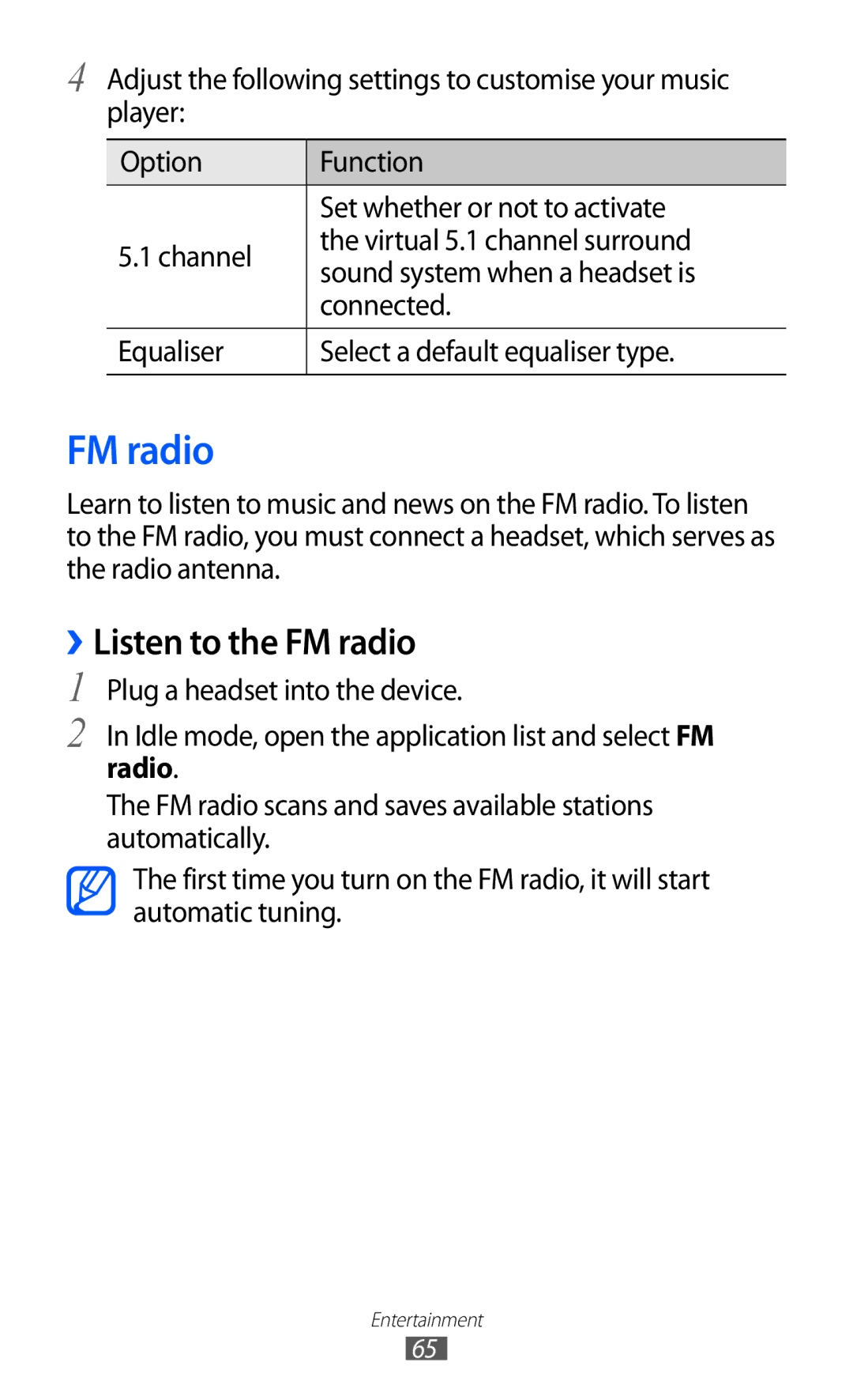 Samsung GT-S5360UWAAFG, GT-S5360MAAAFG, GT-S5360MAAAFR, GT-S5360MAABTC, GT-S5360MAAECT manual ››Listen to the FM radio 