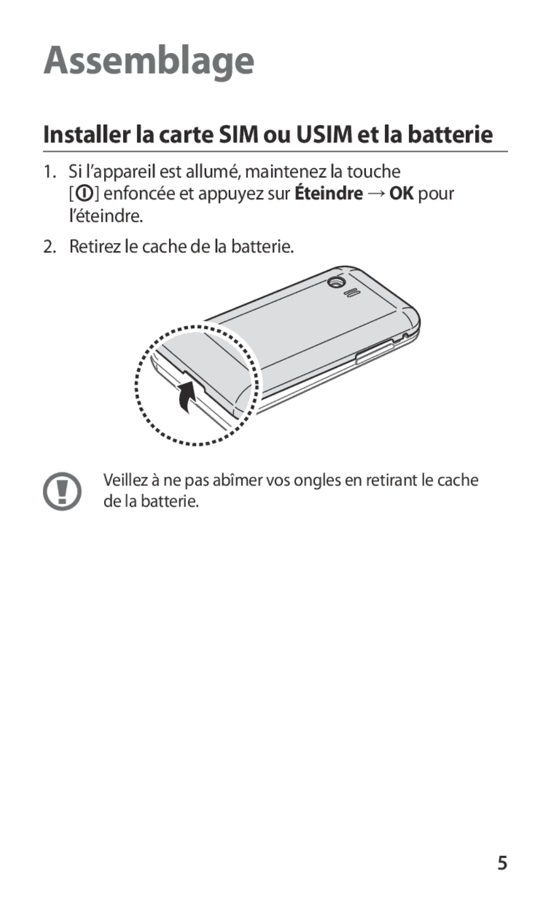 Samsung GT-S5360MAABOG, GT-S5360MAAFRE, GT-S5360MAACAR, GT-S5360UWHXEF, GT-S5360OIAXEF, GT-S5360MAAXEF manual Assemblage 