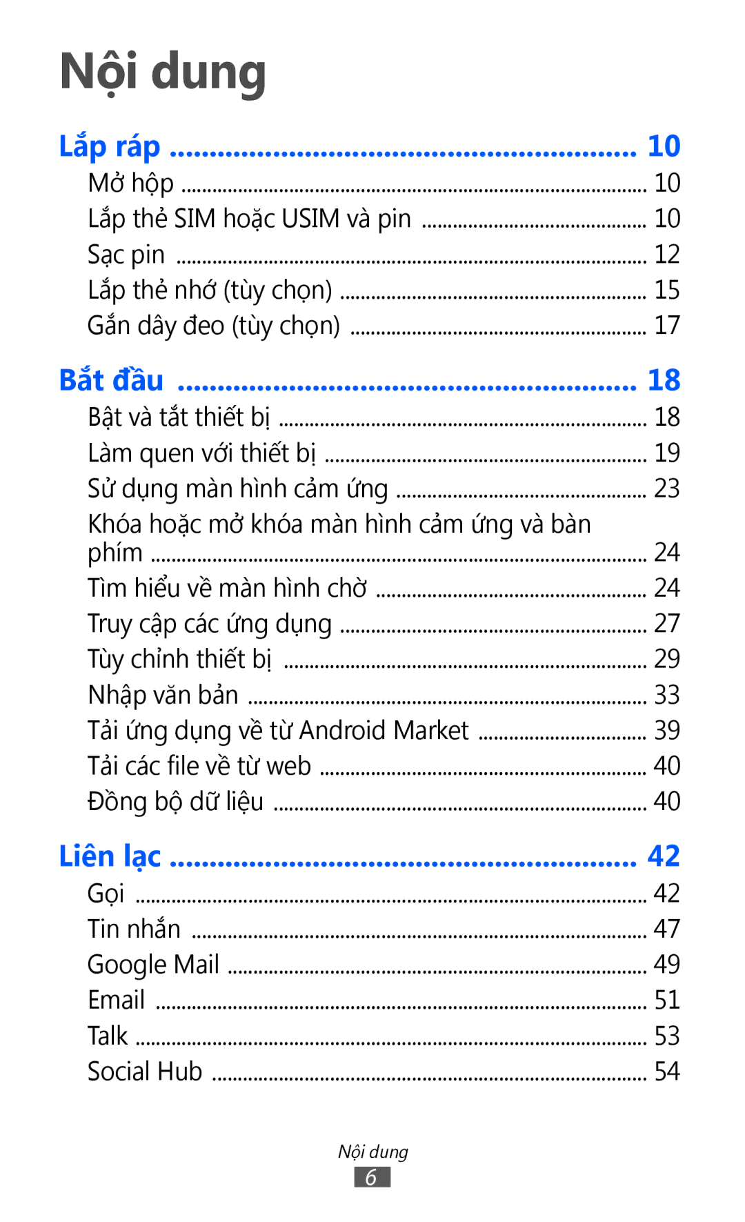 Samsung GT-S5360OIAXEV, GT-S5360MASXXV, GT-S5360TKAXXV, GT-S5360UWHXXV, GT-S5360HAAXEV, GT-S5360MAAXEV manual Nội dung, Bắt đầu 