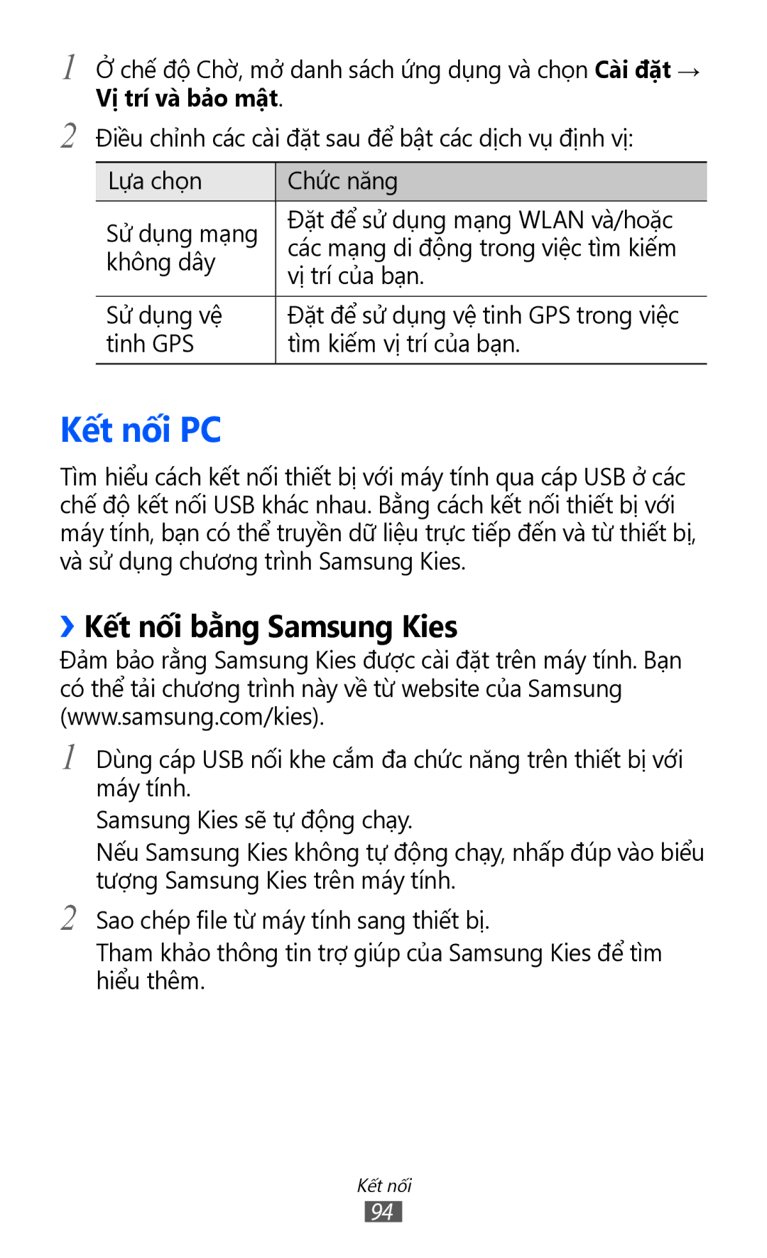 Samsung GT-S5360HAAXEV, GT-S5360MASXXV, GT-S5360TKAXXV, GT-S5360UWHXXV manual Kết nối PC, ››Kết nối bằng Samsung Kies 