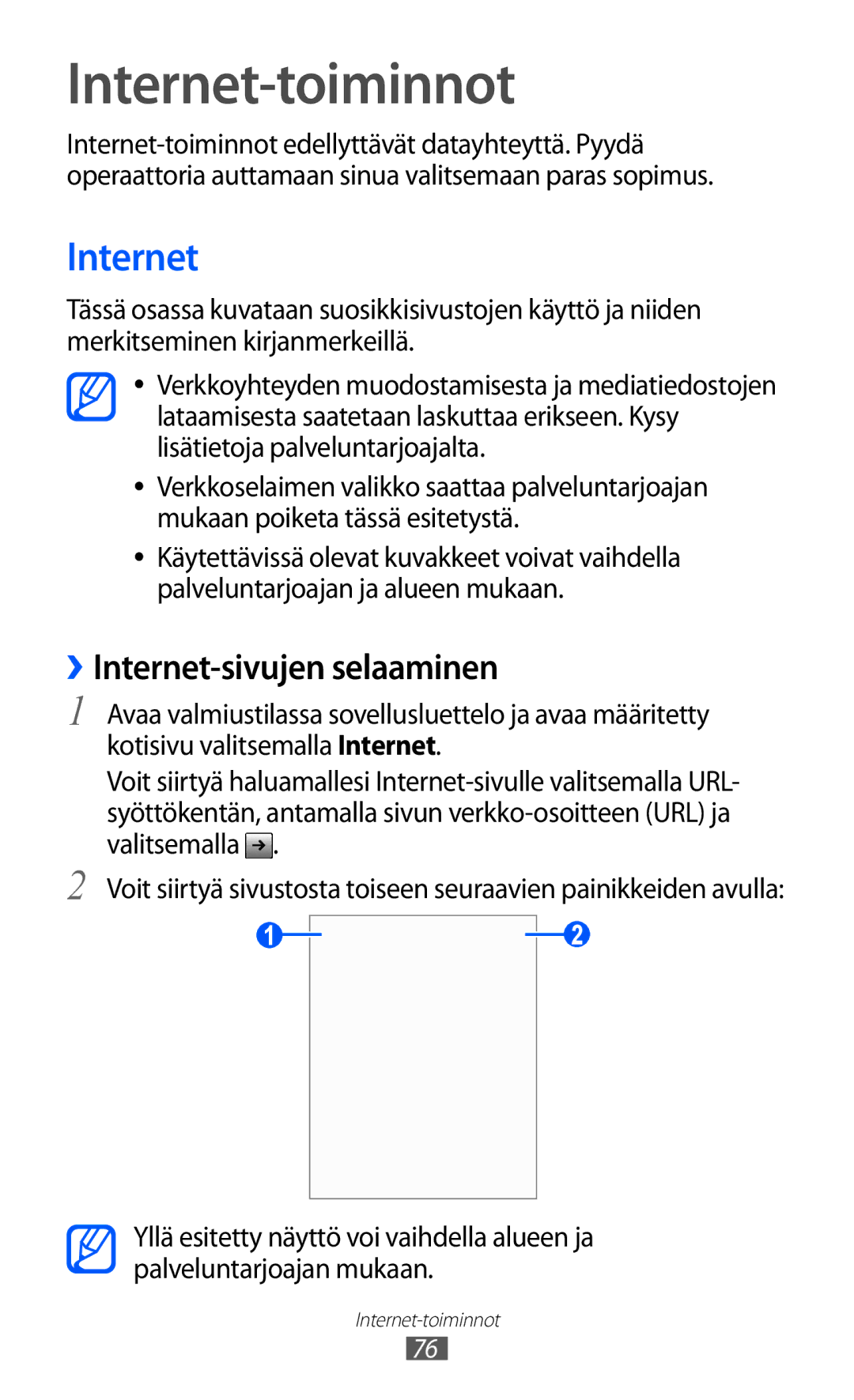 Samsung GT-S5360TKANEE, GT-S5360OIANEE, GT-S5360ISANEE, GT-S5360UWANEE Internet-toiminnot, ››Internet-sivujen selaaminen 