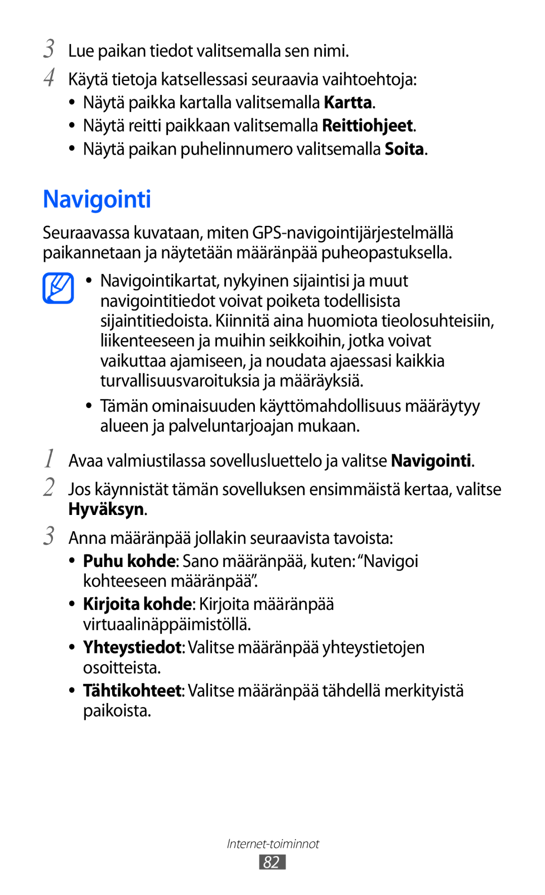 Samsung GT-S5360ISANEE, GT-S5360OIANEE, GT-S5360TKANEE, GT-S5360UWANEE Navigointi, Lue paikan tiedot valitsemalla sen nimi 