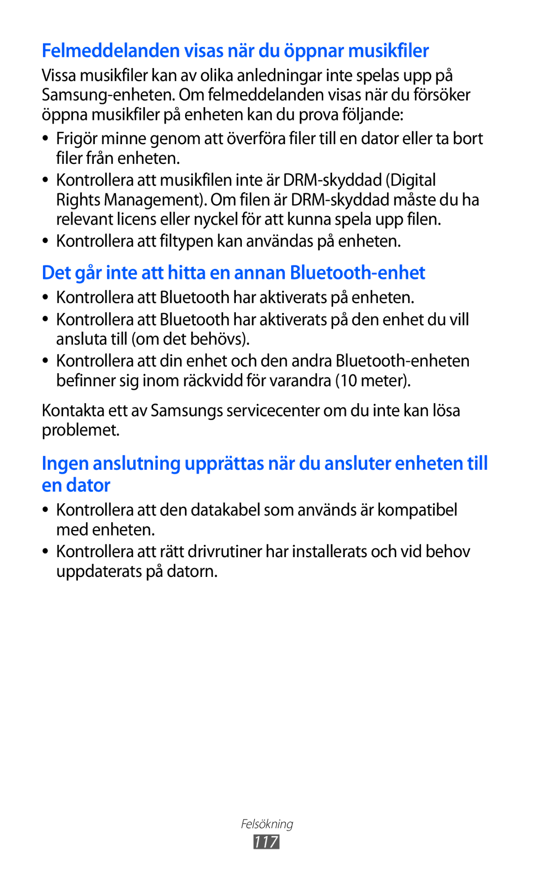 Samsung GT-S5360ISANEE, GT-S5360OIANEE, GT-S5360TKANEE, GT-S5360UWANEE Kontrollera att filtypen kan användas på enheten, 117 