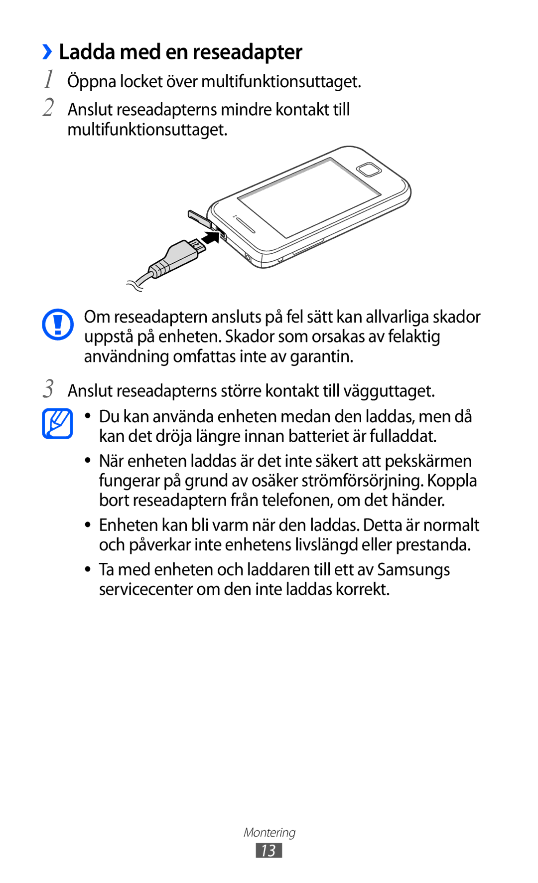 Samsung GT-S5360UWANEE, GT-S5360OIANEE, GT-S5360TKANEE, GT-S5360ISANEE, GT-S5360MAANEE manual ››Ladda med en reseadapter 