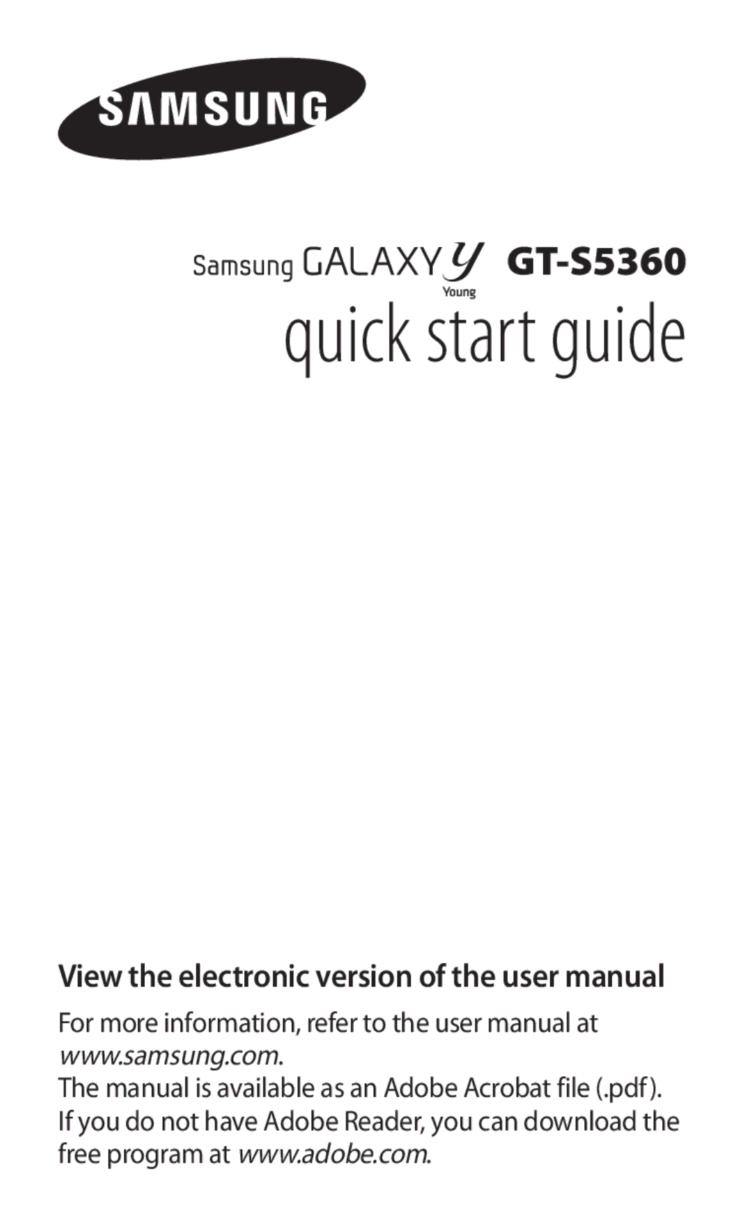 Samsung GT2S5360OIAMTL, GT-S5360TKAGBL, GT-S5360MAAMTL, GT2S5360OIAGBL, GT2S5360TKAGBL manual Quick start guide 