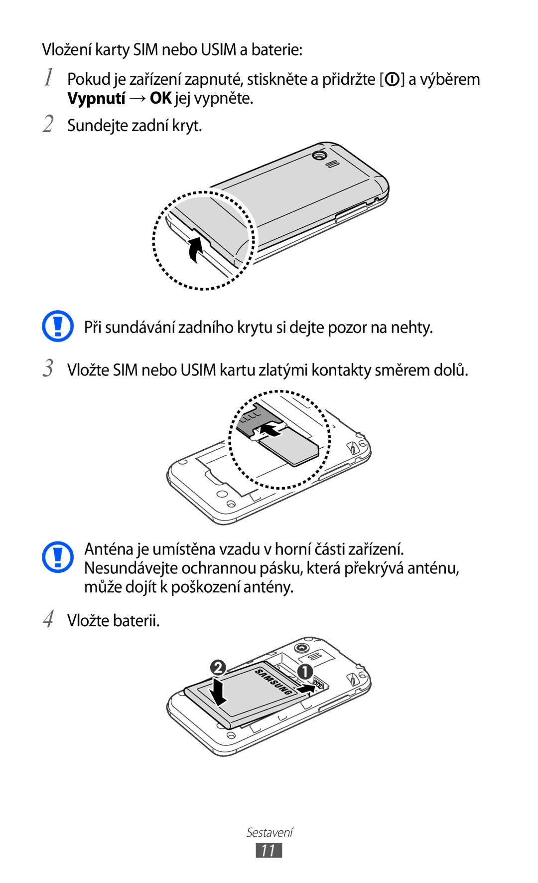 Samsung GT-S5360UWAXSK, GT-S5360UWACOS, GT2S5360UWAXEZ, GT2S5360OIATMS, GT2S5360MAAXEZ, GT-S5360MAAO2C manual Sestavení 