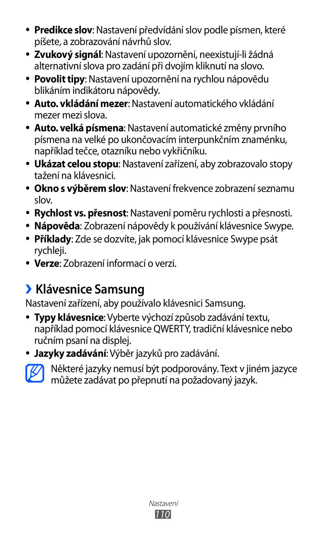 Samsung GT2S5360MAATMS, GT-S5360UWACOS, GT2S5360UWAXEZ, GT2S5360OIATMS, GT2S5360MAAXEZ manual ››Klávesnice Samsung, 110 