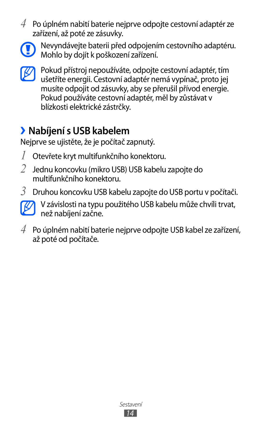 Samsung GT-S5360MAAXSK, GT-S5360UWACOS, GT2S5360UWAXEZ, GT2S5360OIATMS, GT2S5360MAAXEZ manual ››Nabíjení s USB kabelem 