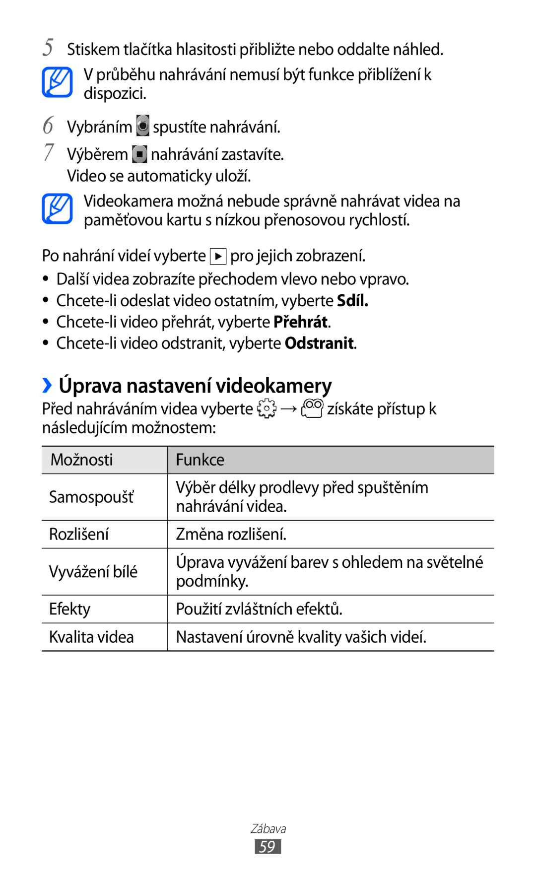 Samsung GT-S5360OIATMS, GT-S5360UWACOS manual Úprava nastavení videokamery, Po nahrání videí vyberte pro jejich zobrazení 