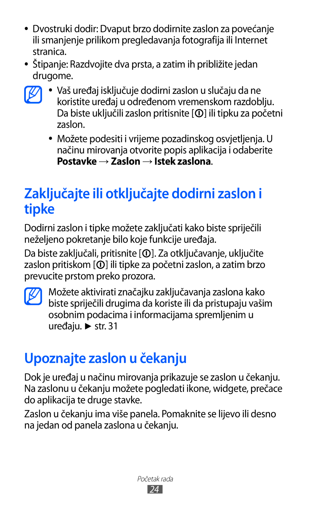 Samsung GT-S5360UWAVIP, GT-S5360UWAERO manual Zaključajte ili otključajte dodirni zaslon i tipke, Upoznajte zaslon u čekanju 