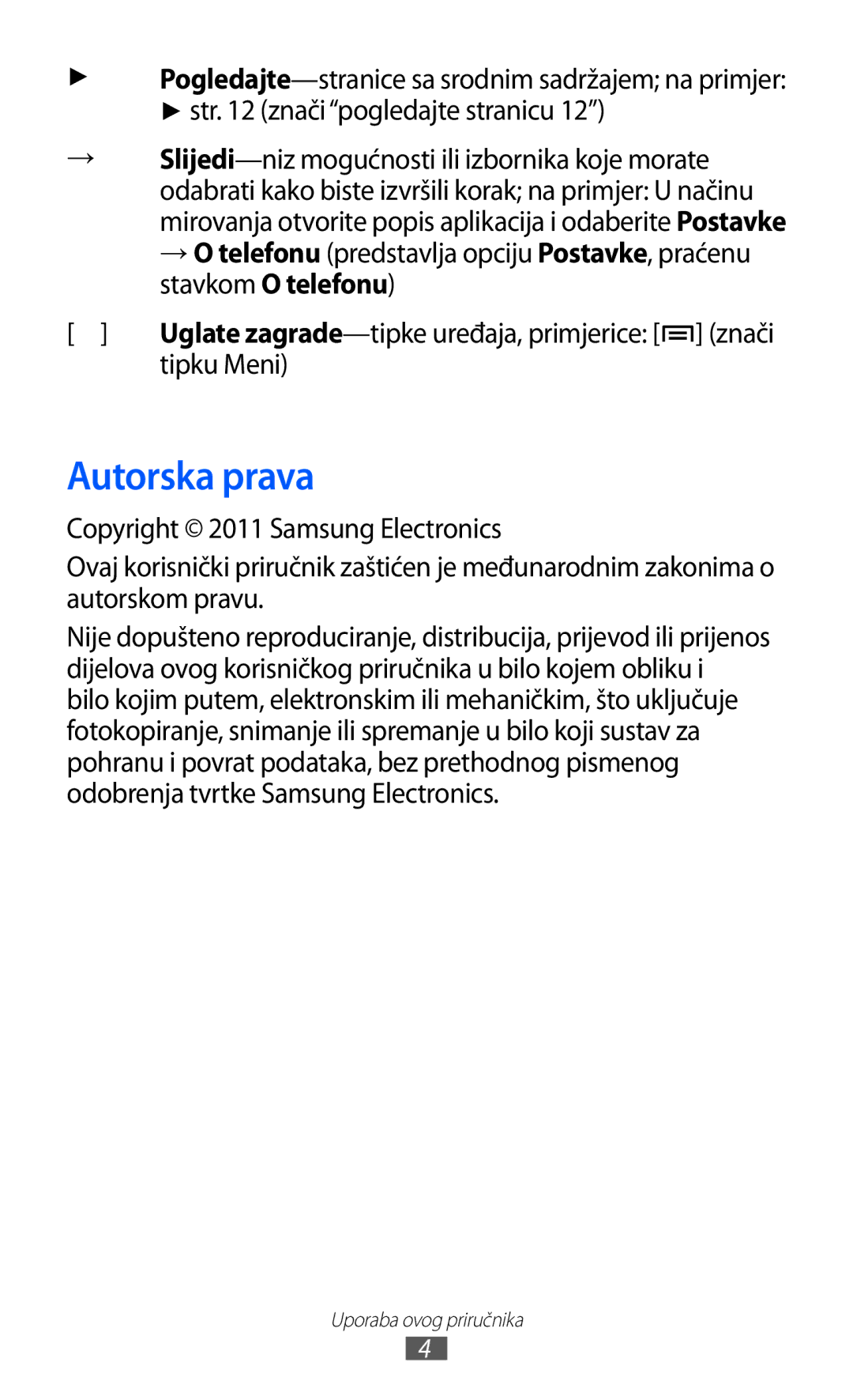 Samsung GT-S5360MAATRA, GT-S5360UWAERO, GT-S5360UWASMO, GT-S5360TKATWO, GT2S5360UWATWO manual Autorska prava, Tipku Meni 