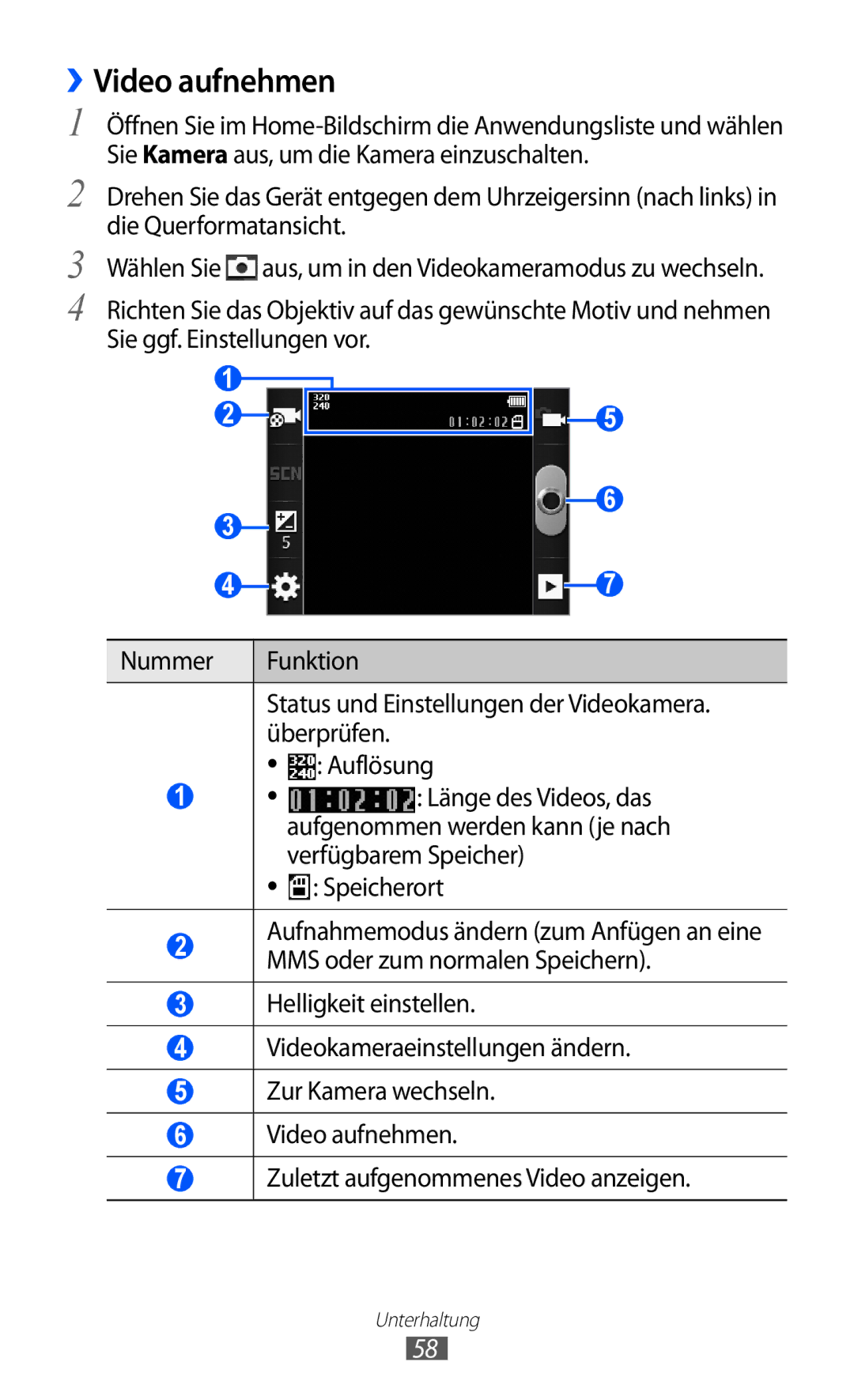 Samsung GT-S5360UWAMBC, GT-S5360UWHDBT, GT-S5360UWAOPT, GT-S5360TAADTR, GT-S5360MAATUR, GT-S5360UWATUR manual ››Video aufnehmen 