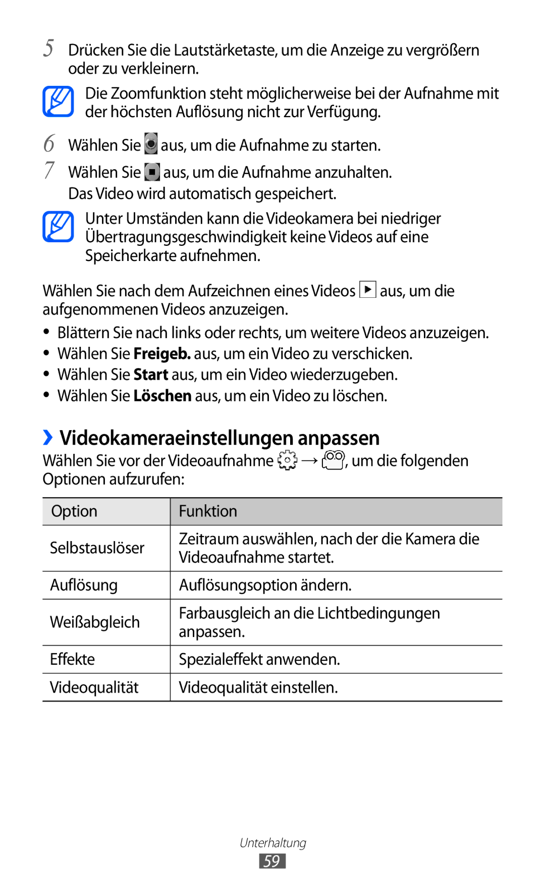 Samsung GT-S5360MASDBT, GT-S5360UWHDBT, GT-S5360UWAOPT, GT-S5360TAADTR, GT-S5360MAATUR ››Videokameraeinstellungen anpassen 