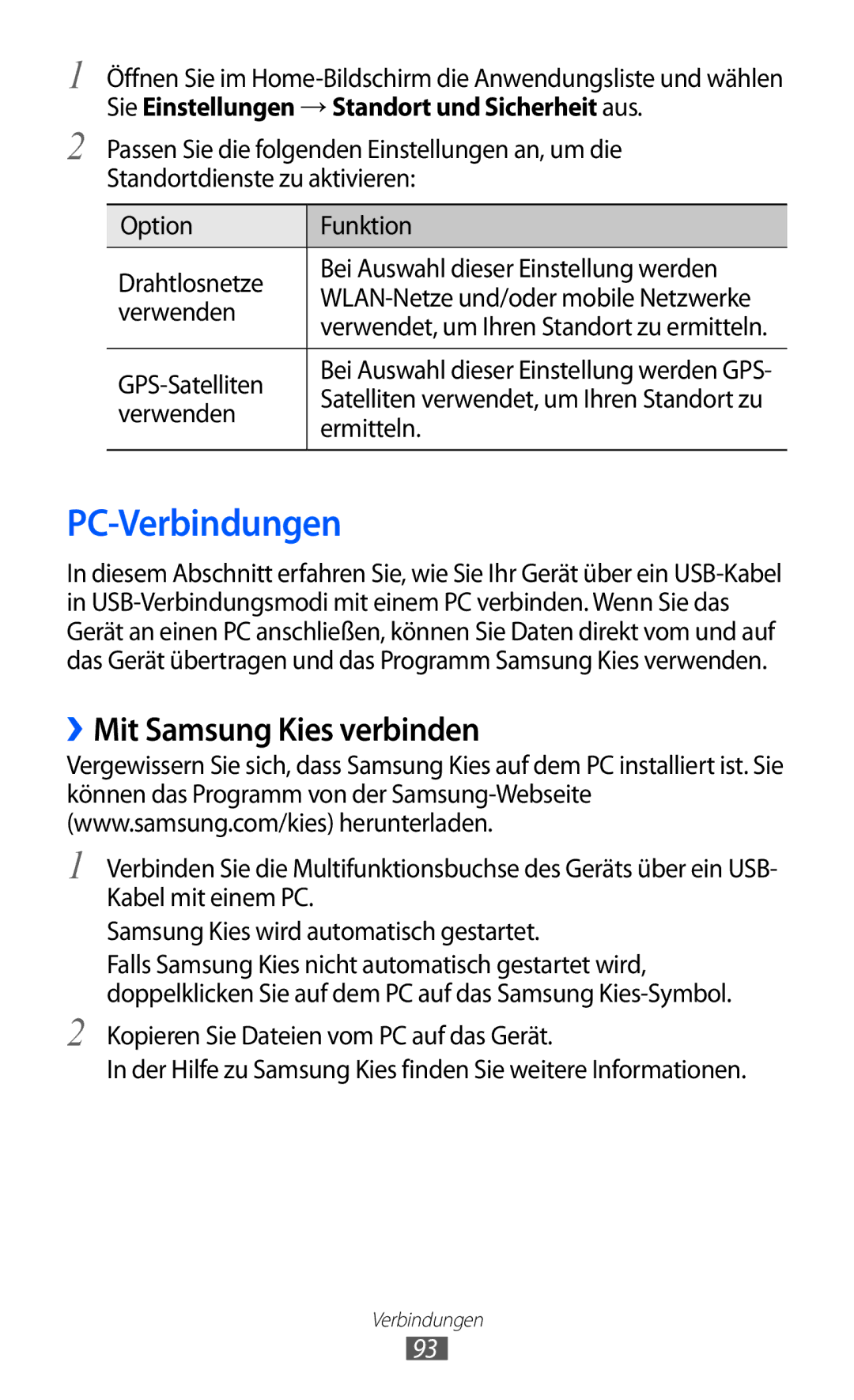 Samsung GT-S5360MAAVIA, GT-S5360UWHDBT, GT-S5360UWAOPT, GT-S5360TAADTR manual PC-Verbindungen, ››Mit Samsung Kies verbinden 