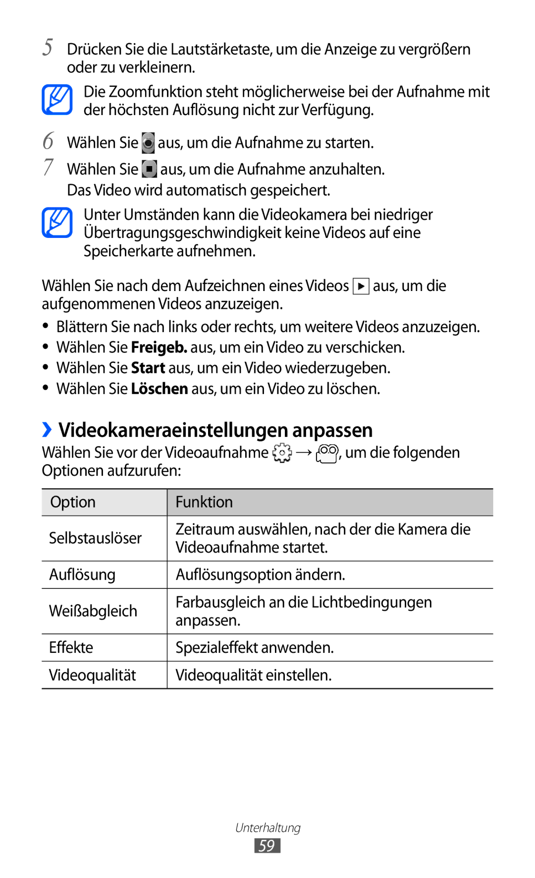 Samsung GT-S5360MASDBT, GT-S5360UWHDBT, GT-S5360UWAOPT, GT-S5360TAADTR, GT-S5360MAATUR ››Videokameraeinstellungen anpassen 