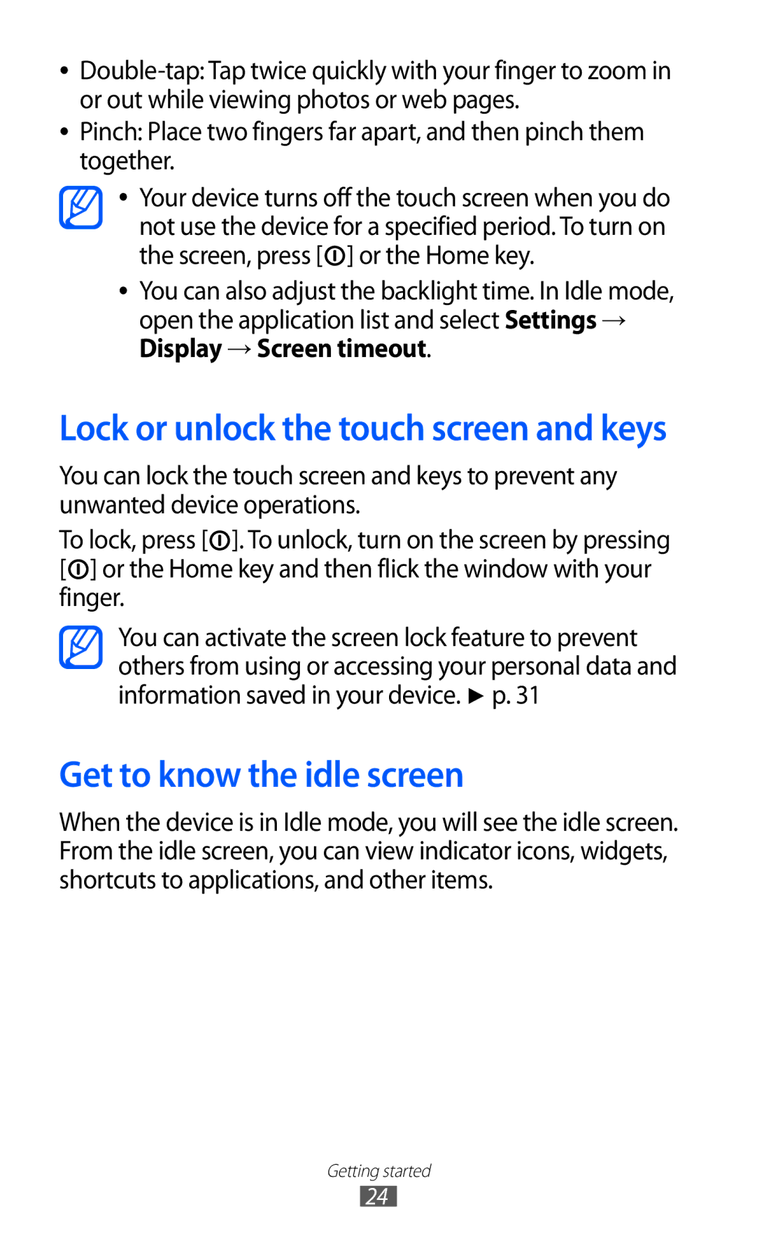 Samsung GT-S5360MAAOPT, GT-S5360UWHDBT manual Get to know the idle screen, Lock or unlock the touch screen and keys 